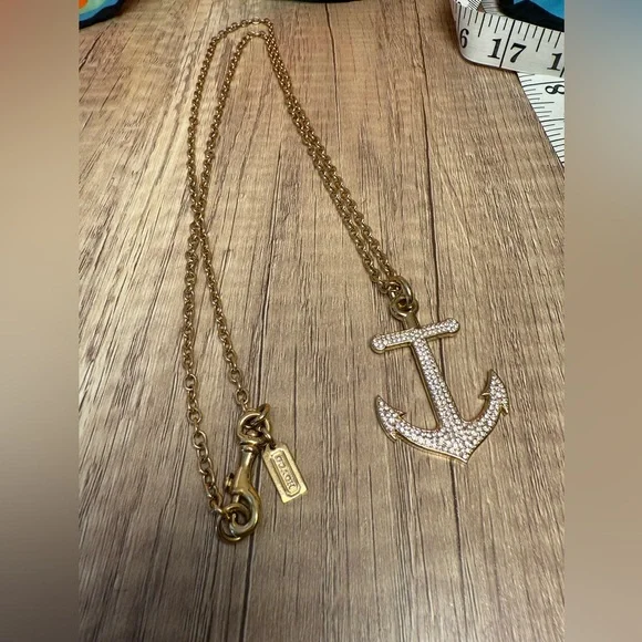 Coach Gold-Tone Anchor Pendant Necklace with Pave Crystals - Picture 7 of 8